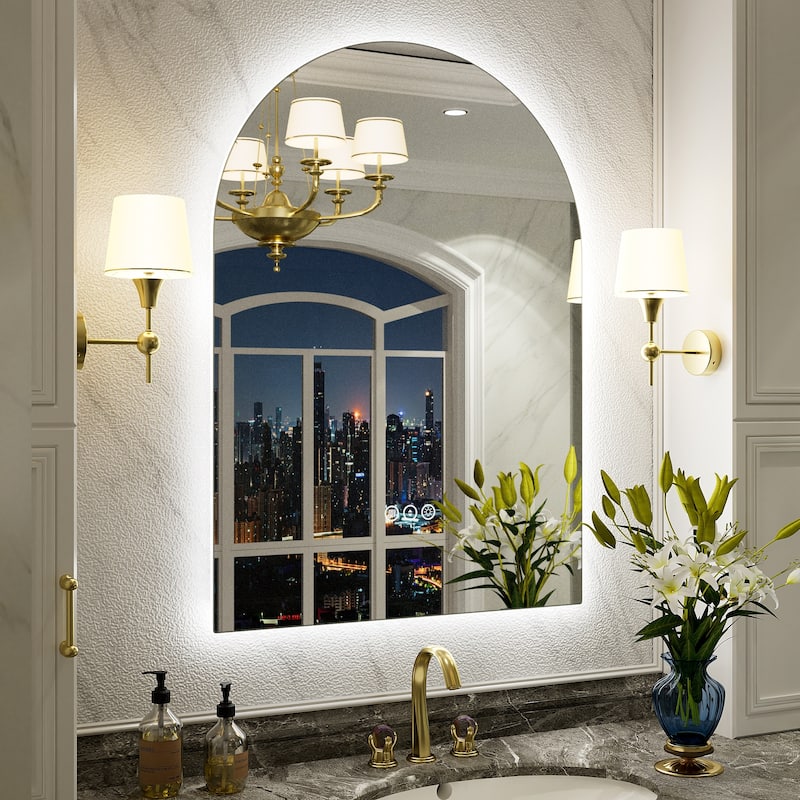 UL Certified Arched LED Anti-fog Tempered Glass Wall Bathroom Vanity Mirror - 20"x28" - Backlit