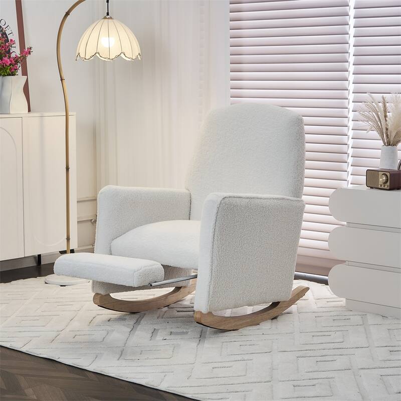 Teddy Fabric Nursery Rocking Chair With Adjustable Footrest