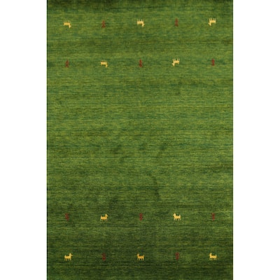 Tribal Green Gabbeh Indian Area Rug Handmade Wool Carpet - 5'3"x 7'6"
