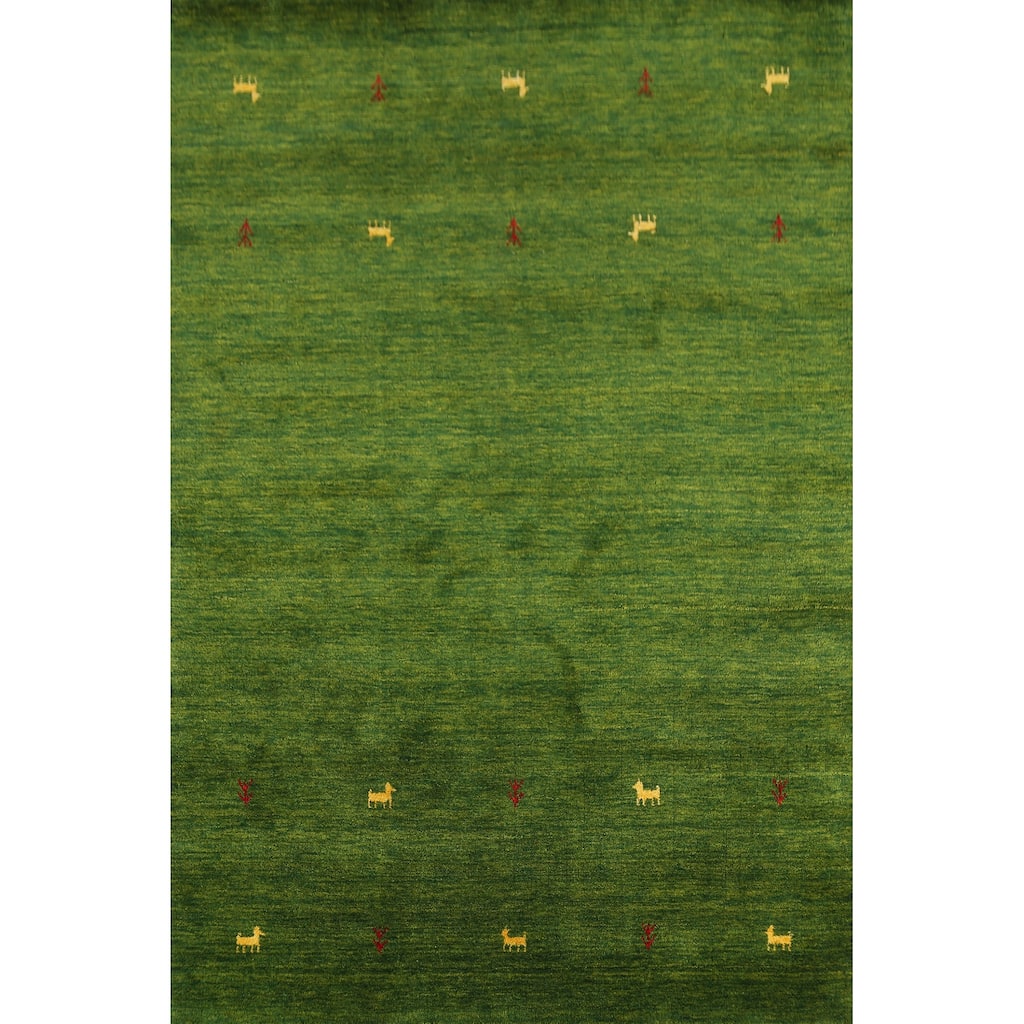 Tribal Green Gabbeh Indian Area Rug Handmade Wool Carpet - 5'3"x 7'6"