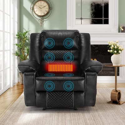 Breathable Leather Massage Recliner Chair Manual Living Room Reclining Sofa with 8 Point Massage and Heating