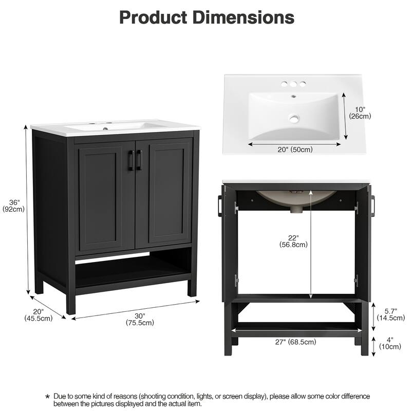 Anmytek 24'' Single Bathroom Vanity Cabinet with Ceramic Sink Combo Bathroom Storage Cabinet With Soft Close Doors