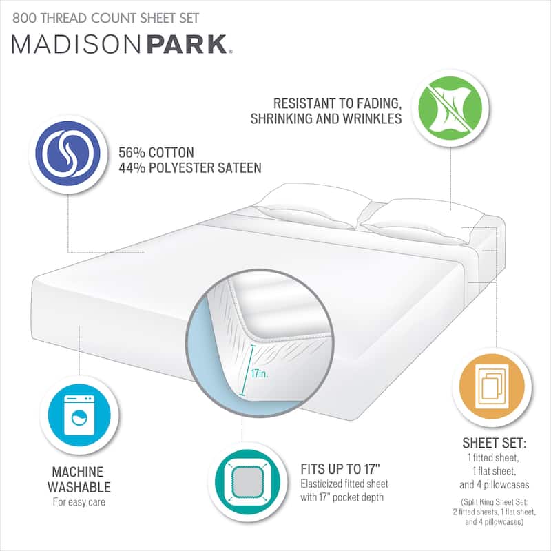 Madison Park 1500 Thread Count Cotton Blend 4 PC Sheet Set