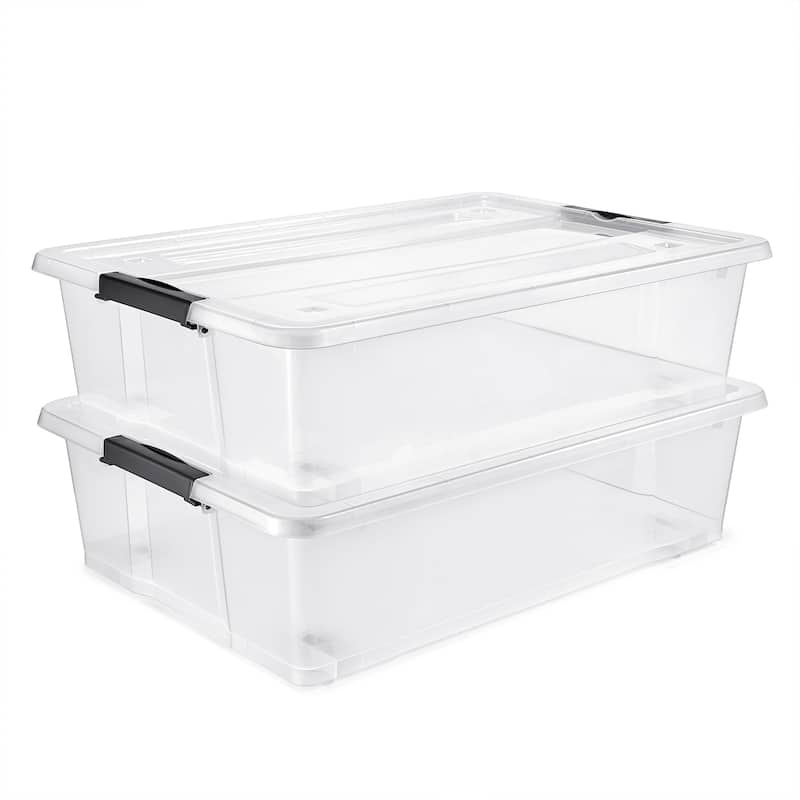 Sorbus Clear Underbed Storage Bins with Lids and Handles 40qt Capacity Organizer Boxes (2 Pack) - 25.3" L x 17.7" W x 7" H - 25.3" L x 17.7" W x 7" H - Clear
