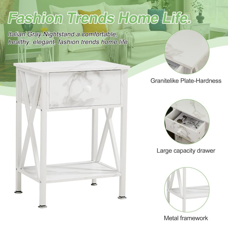VECELO Modern Nightstand 1-Drawer with Storage Shelf, End Table/Side Table
