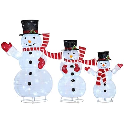 3 Pcs Christmas Collapsible Snowman Yard Decorations - White