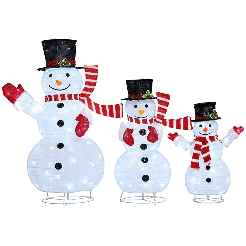 Joyfy 3Pcs 3D Christmas Collapsible Snowman Light with 270 White LED Lights