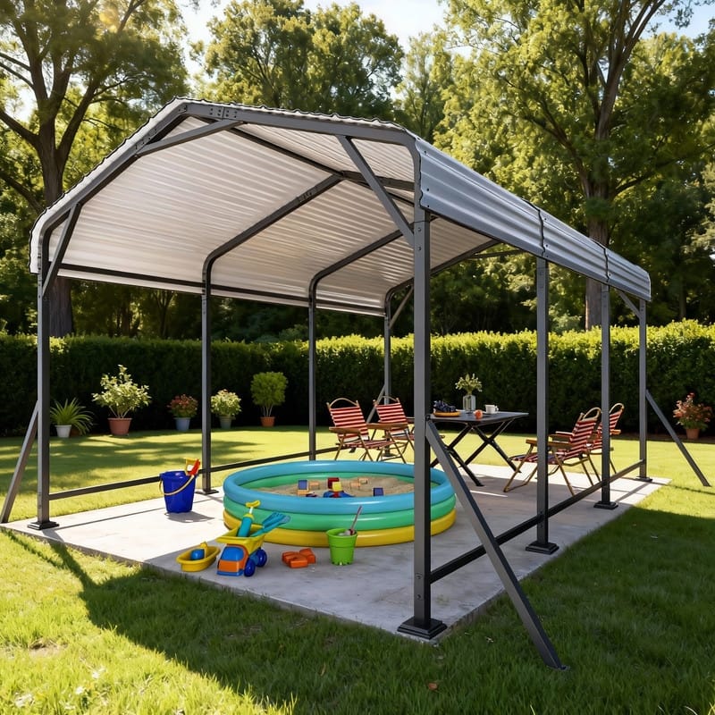 EROMMY Heavy Duty Metal Carport with Extra Support Poles, UV & Waterproof Car Canopy for Outdoor Vehicle Shelter