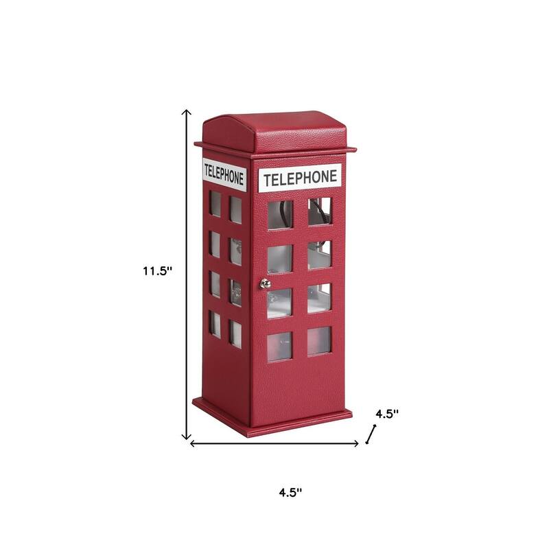 12" Burgundy And White Faux Leather Telephone Booth Jewelry Box