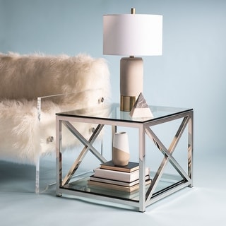 SAFAVIEH Couture High Line Collection Hayward Stainless Steel Chrome End Table - 23.6" W x 23.6" L x 19.7" H