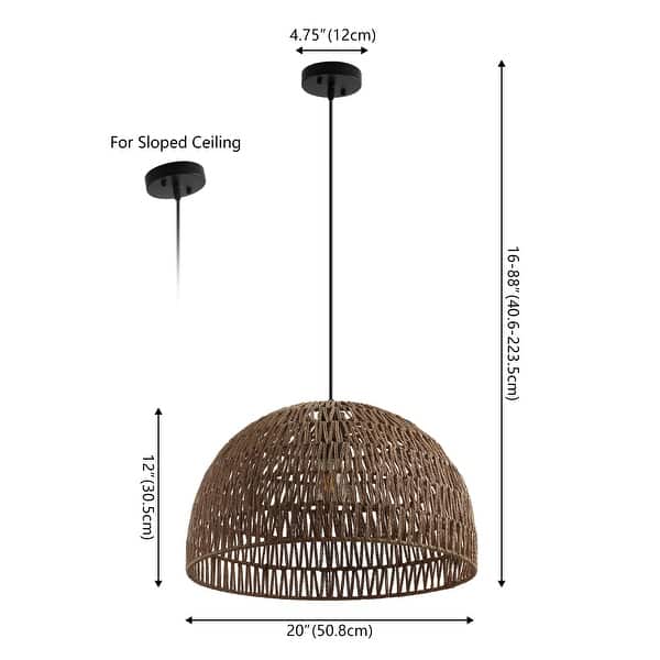 dimension image slide 15 of 19, Jigu 1-Light Woven Rattan/Iron LED Pendant, by JONATHAN Y