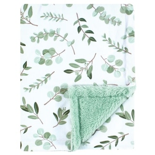 Hudson Baby Plush Blanket with Furry Binding and Back, Eucalyptus, One Size - Eucalyptus - One Size