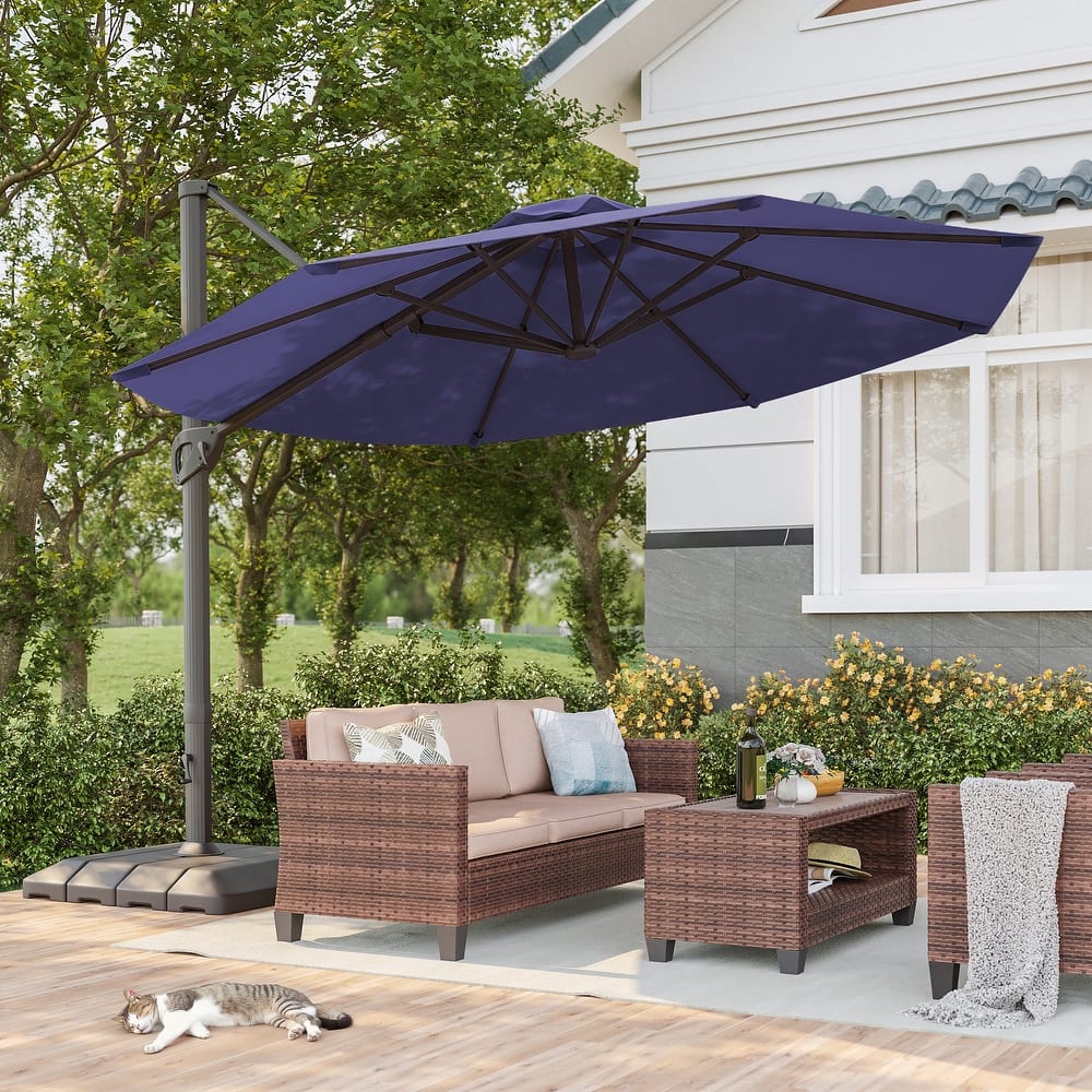 BONOSUKI 11-ft 360-degree Rotating Cantilever Patio Umbrella with Base