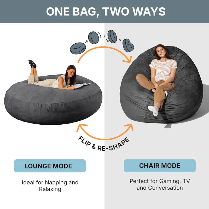 Jaxx 6 Foot Cocoon - 2-in-1 Giant Bean Bag Chair for Adults & Convertible Bean Bag Bed