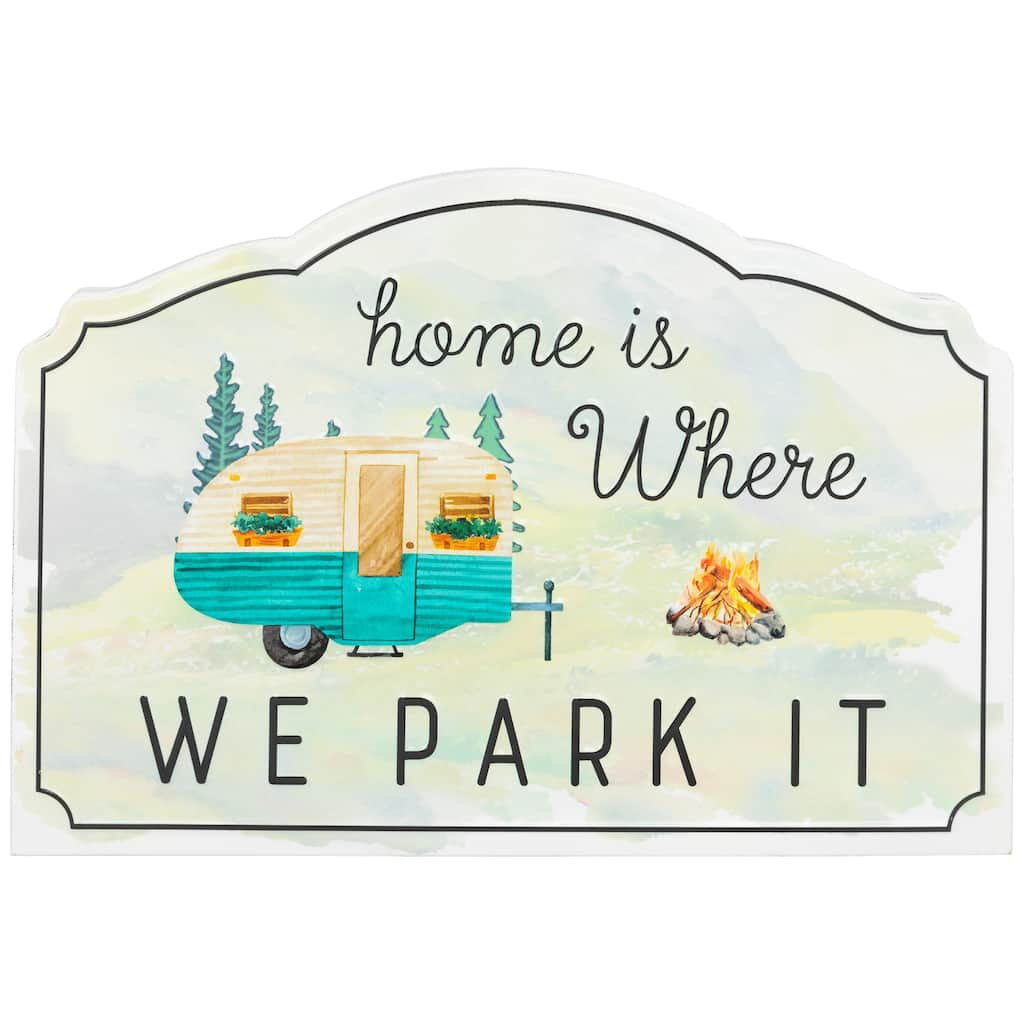 Home Is Where We Park It Camper Metal Wall Sign - 16" - White