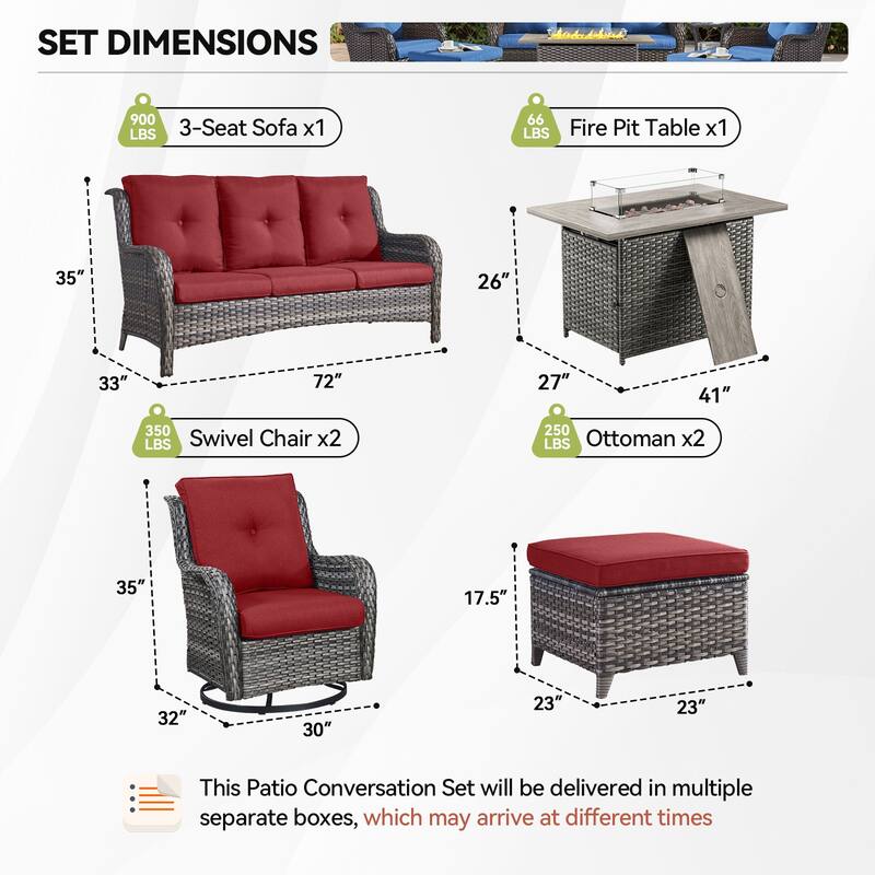 Fire Pit Table with Patio Glider Chairs Sofa Chairs Set
