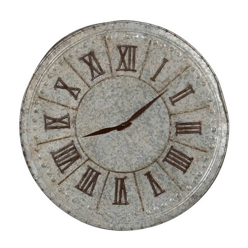 20 Inch Classic Round Wall Clock, Metal, Roman Numerals, Vintage Gray - Gray, Brown