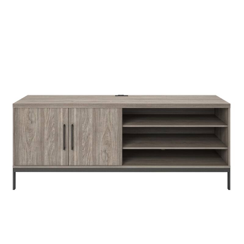 Roomfitters Parkside Credenza Sideboard with Sliding Doors and Built-In USB Power Hub, Light Oak Finish