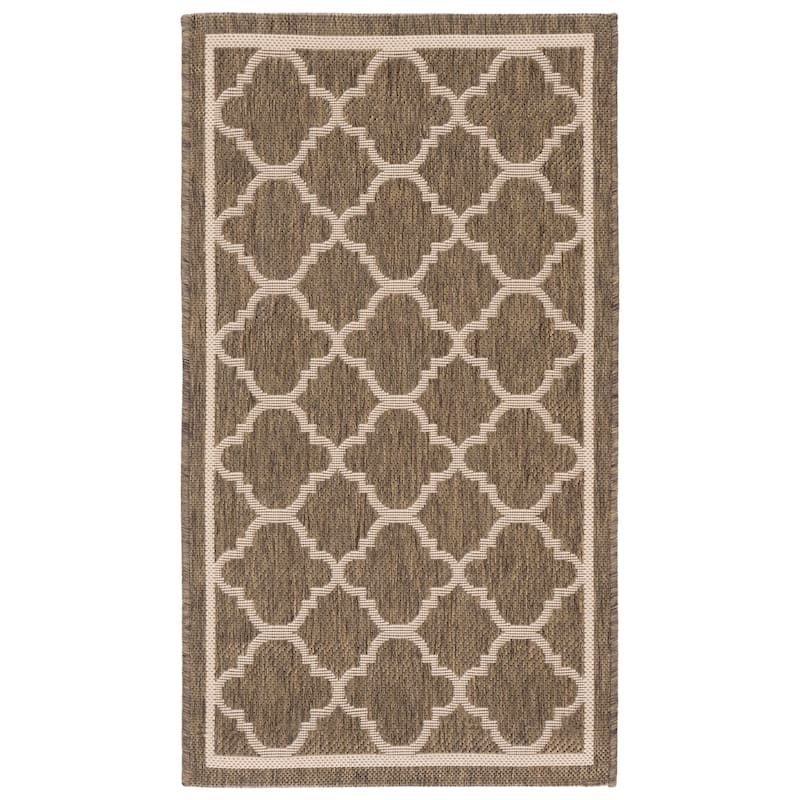 SAFAVIEH Courtyard Kristelle Indoor/ Outdoor Waterproof Patio Backyard Rug - 2' x 3'7" - Brown/Bone