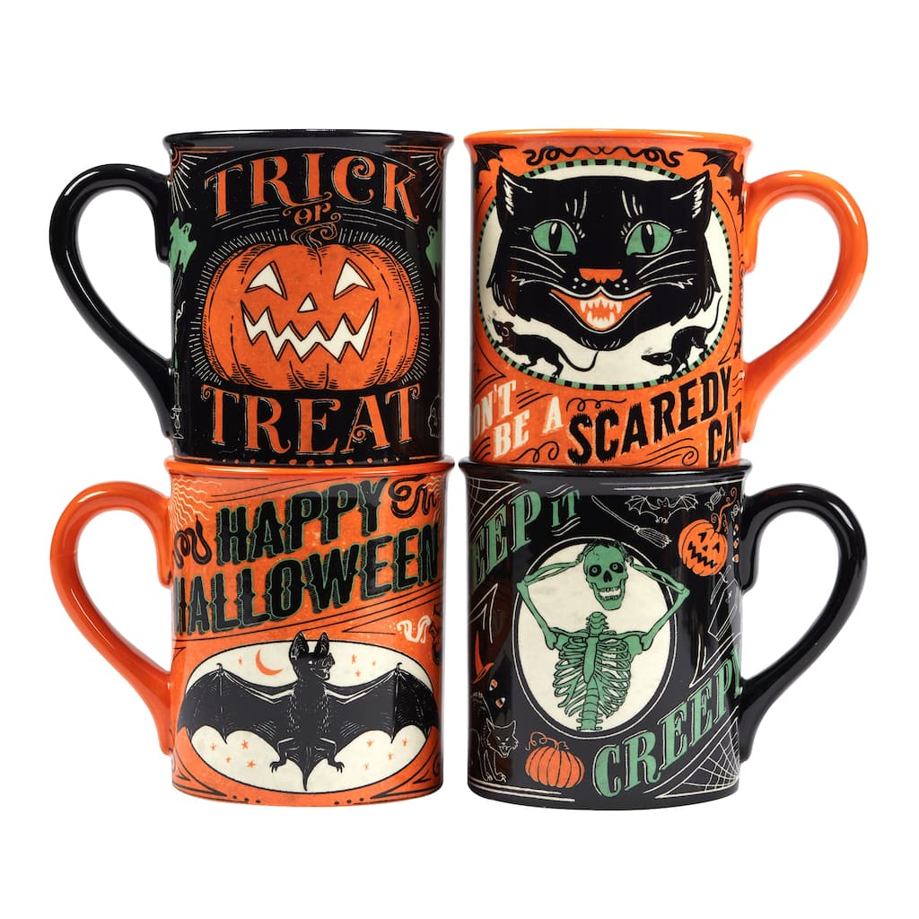 Certified International Scaredy Cat 18 oz. Mugs, Set of 4 Assorted Designs