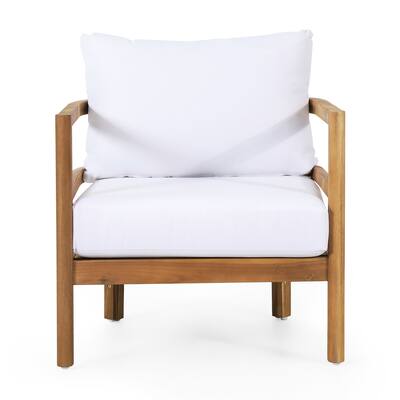 Ellendale Acacia Wood Outdoor Club Chair with Cushions by Christopher Knight Home