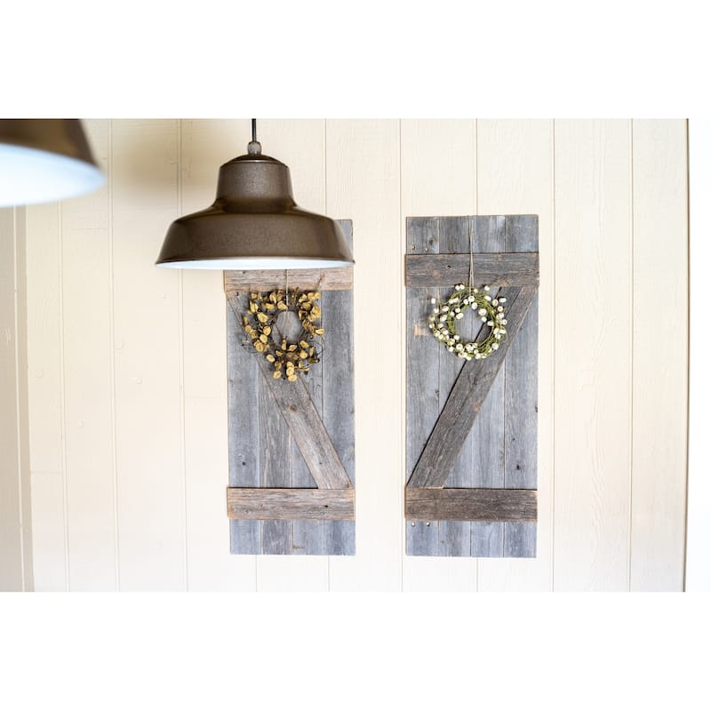 Set of 2 Rustic Natural Weathered Grey Wood Window Shutters with Hanger - 14 W x 2 D x 36 H