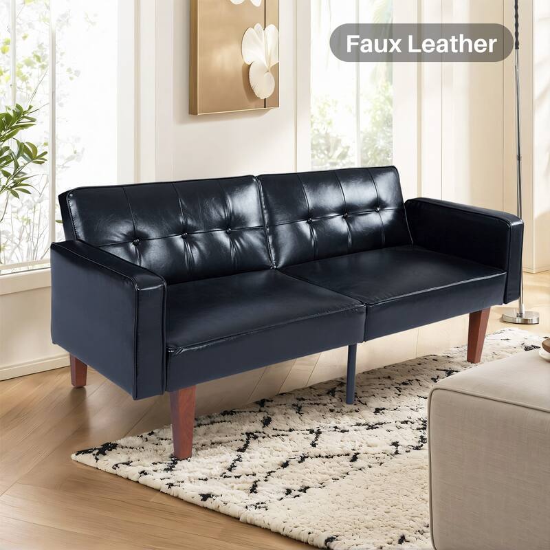 Futon Sofa Bed, Convertible Futon Couch Bed, Loveseat Sleeper Sofa, Daybed for Living Room, Apartment, Office - Bright black