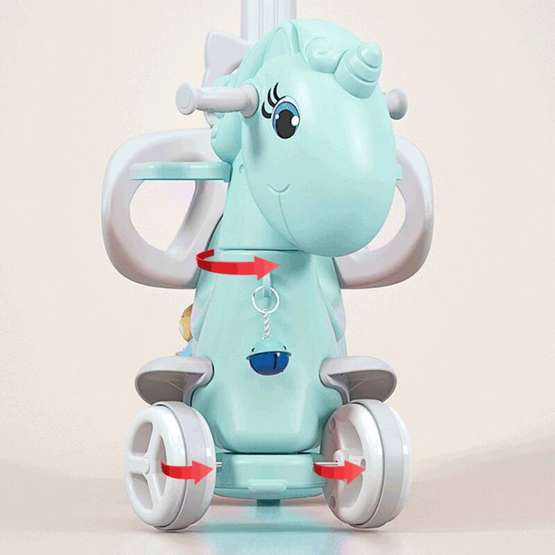 Rocking Horse for Toddlers , Balance Bike Ride On Toys with Push Handle, Unicorn Kids Blue