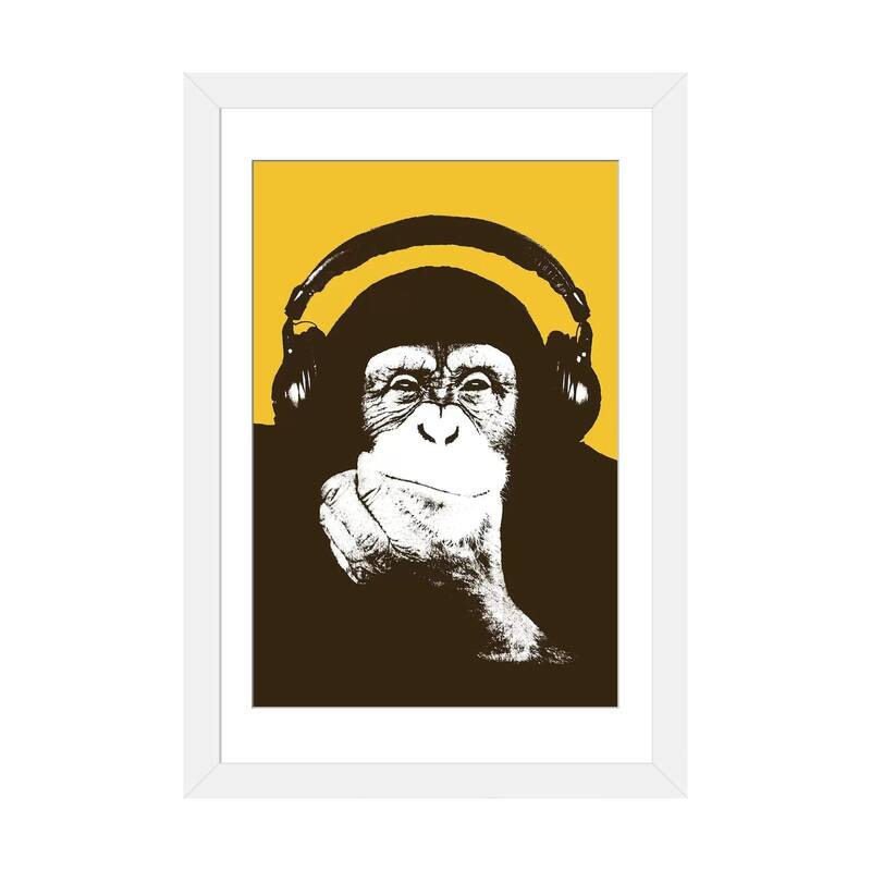 iCanvas "Headphone Monkey" by Steez - White - 24x16x1