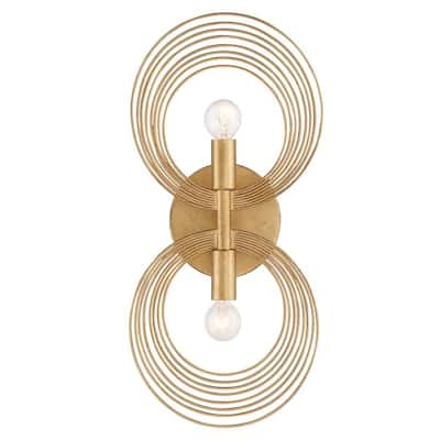 Doral 2 Light Renaissance Gold Wall Mount - 7.87'' W x 16.34'' H x 3.74'' D