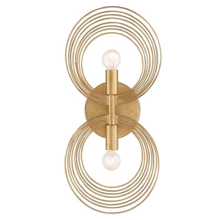 Doral 2 Light Renaissance Gold Wall Mount - 7.87'' W x 16.34'' H x 3.74'' D