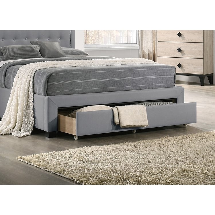 Twin Size Button-Tufted Arch Headboard Storage Bed with Storage Drawer