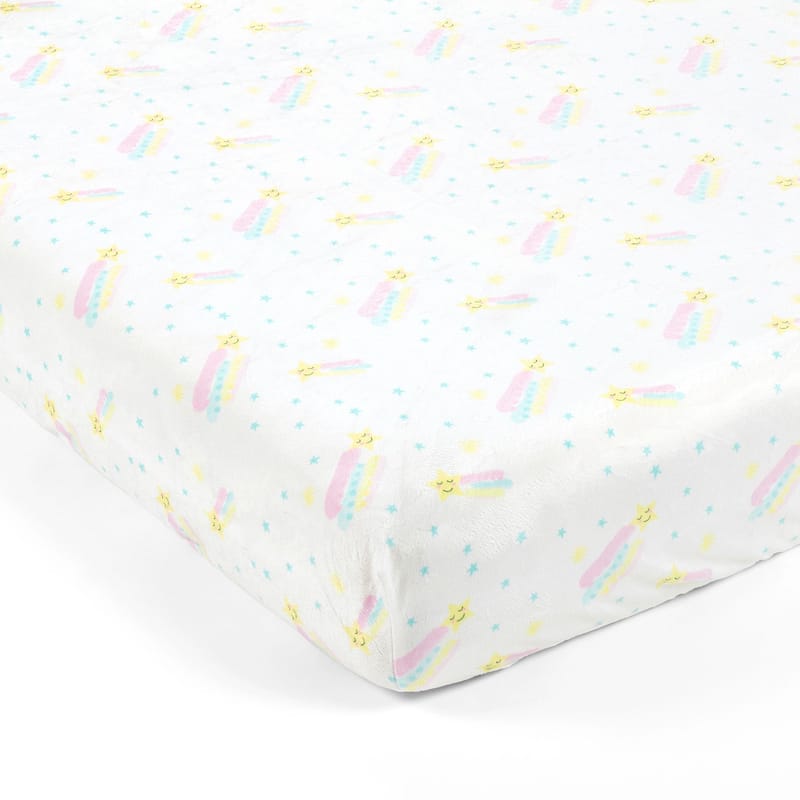 Lush Decor Baby Sunshine Rainbow Shooting Stars Soft & Plush Fitted Crib Sheet - 52"x 28" x 9"