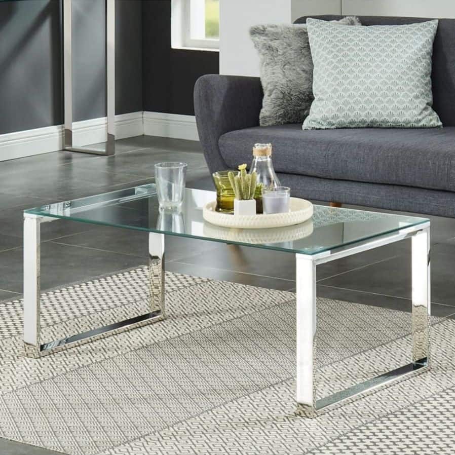 Gem Modern Tempered Glass & Stainless Steel Coffee Table (2 Size Options)