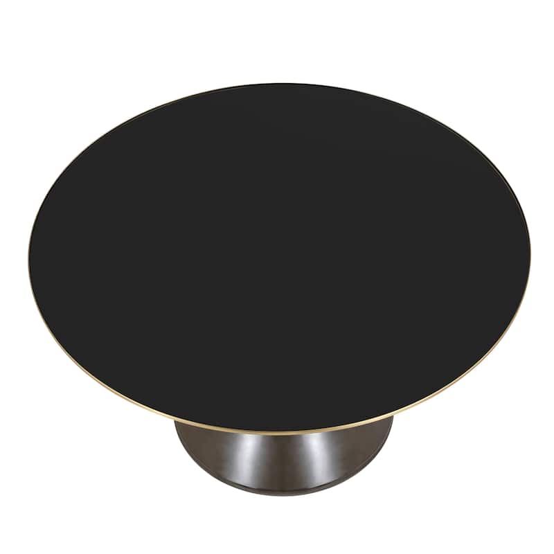 30-Inch Coffee Table Round Glass Tabletop with Gold Iron Rim and Glass Base