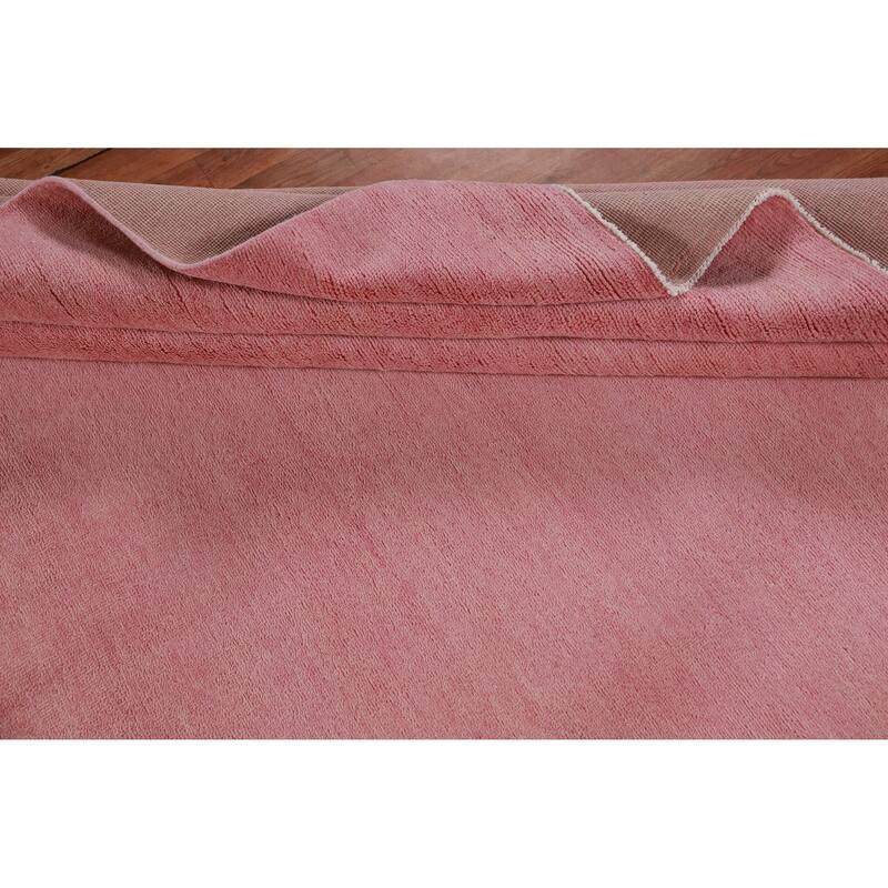 Hand Knotted Oriental 100% Wool Carpet Modern Solid Pink Gabbeh Area Rug - 12' 9'' X 9' 1''