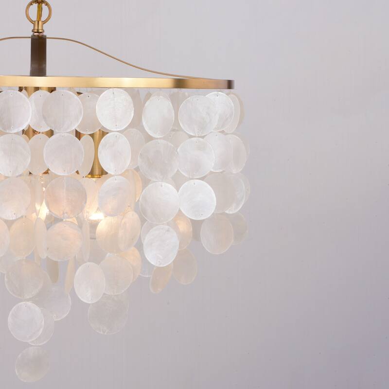 Elsa 3 Light Gold Brass Modern Coastal Glam Pendant Fixture with Capiz Shells - 19.75-in W x 18.5-in H x 19.75-in D