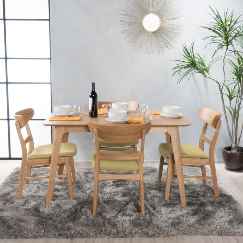 Idalia Fabric and Rubberwood 5-piece Wood Rectangular Dining Set by Christopher Knight Home - Natural Oak + Green Tea