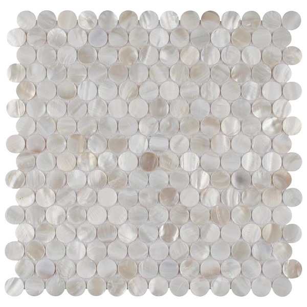 SomerTile 11.5x11.625-inch Seashell Mini Penny White Natural Seashell Mosaic Wall Tile. Opens flyout.