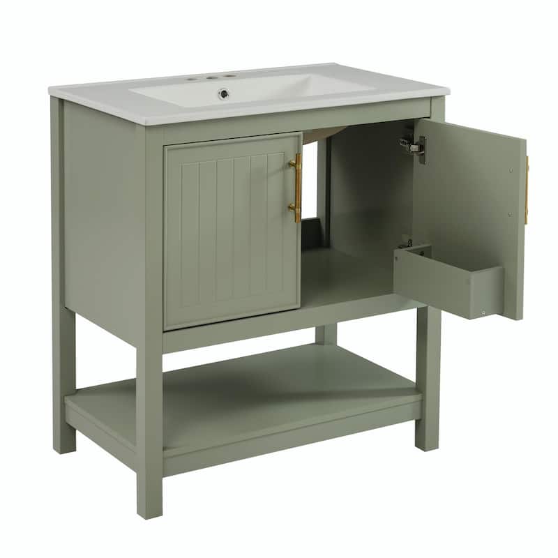30-Inch Bathroom Vanity with Ceramic Sink and Versatile Storage