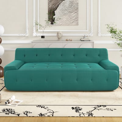 86.2'' Modern Minimalist Style Tufted Design Upholstered 3-Seat Sofa in Green Polyester
