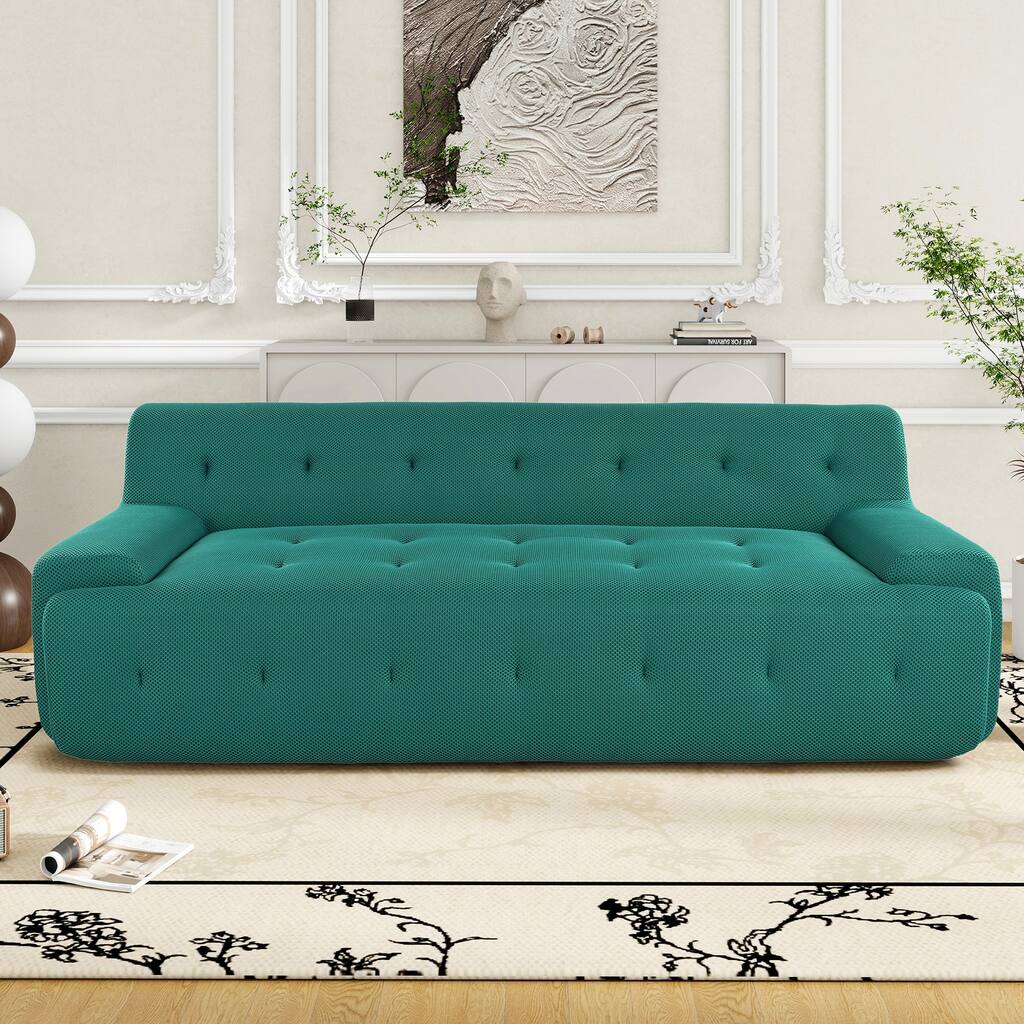 86.2'' Modern Minimalist Style Tufted Design Upholstered 3-Seat Sofa in Green Polyester