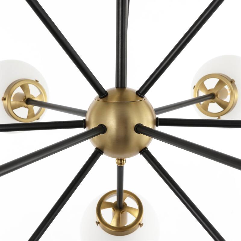 Modern Chandelier Sputnik Black Brass 12-Light Opal Glass