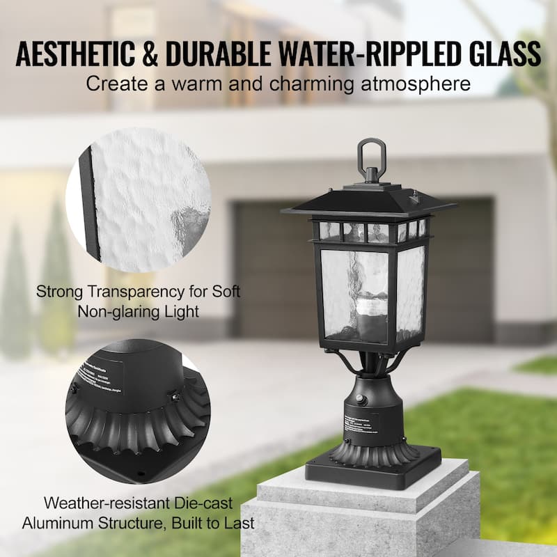 2 Pack Dusk to Dawn Outdoor Post Light, Waterproof Lamp Post Light Fixtures with Pier Mount Base Glass Shade