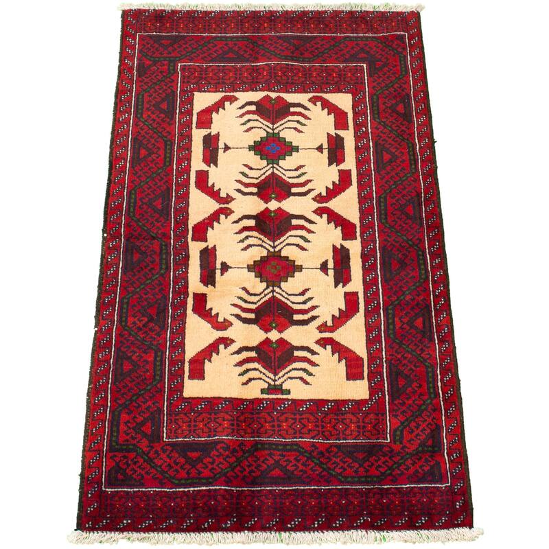 Hand-knotted Rizbaft Red Wool Rug - 3'0" x 5'10"/3'0 x 5'10