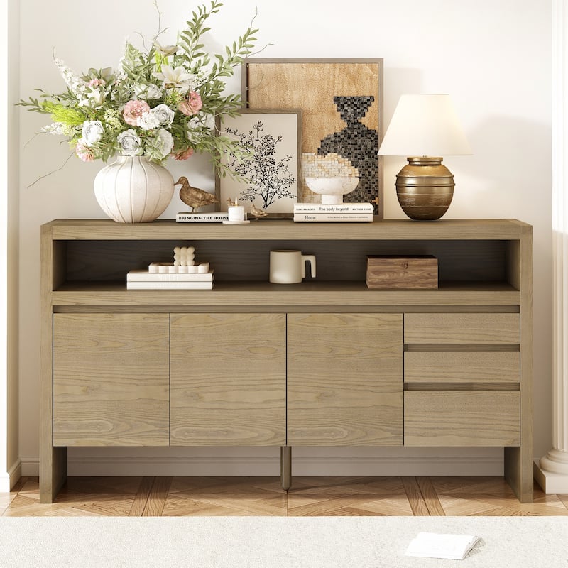Modern 60in 3 Doors Sideboard with 3 Drawers - Natural