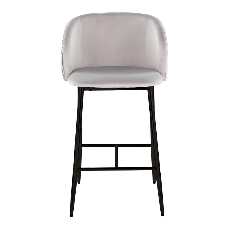 Lumisource Waves Counter Stool in Chrome and Silver Velvet - Set of 2 - 21"Lx19.75"Wx36"H - Silver Velvet/Black Metal