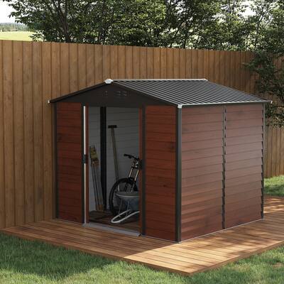 Outsunny 8' x 7' Outdoor Storage Shed, Galvanized Steel Metal Garden Shed with Double Sliding Lockable Door