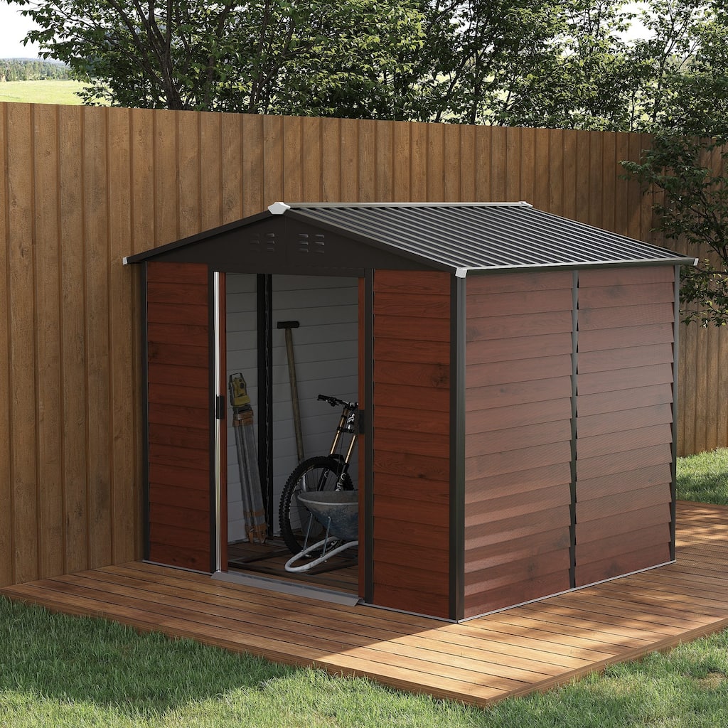 Outsunny 8' x 7' Outdoor Storage Shed, Galvanized Steel Metal Garden Shed with Double Sliding Lockable Door