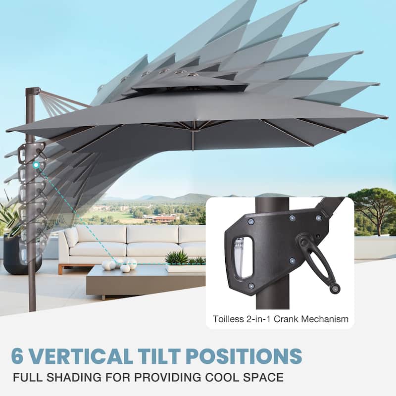 VredHom Patio Outdoor 9 x 11 FT Cantilever-Offset Umbrella with Premium Weight Base